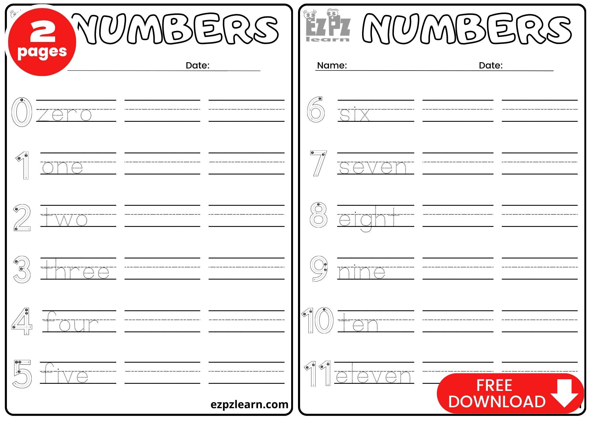 Numbers Write And Trace Worksheet PDF Download Ezpzlearn